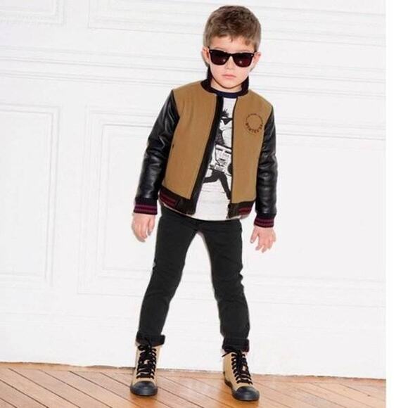 LITTLE MARC JACOBS ToddlerBlack & Tan Leather Varsity Jacket Sz 4
